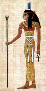 Isis wearing a girdle and holding an ankh