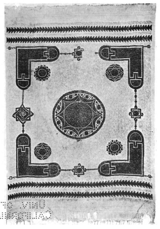 Coptic Egyptian textile, with gammadia in the four corners, and eight-pointed star in the center